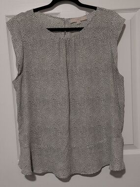 LOFT Petite Black and White Printed Cap Sleeve Top
